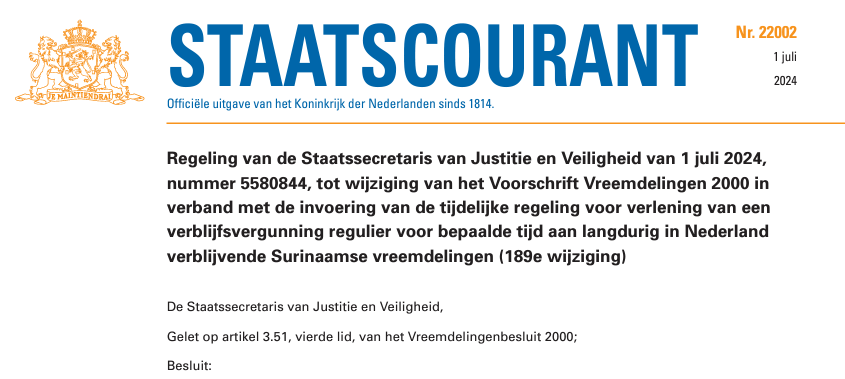 Besluit oudere Surinamers Staatscourant